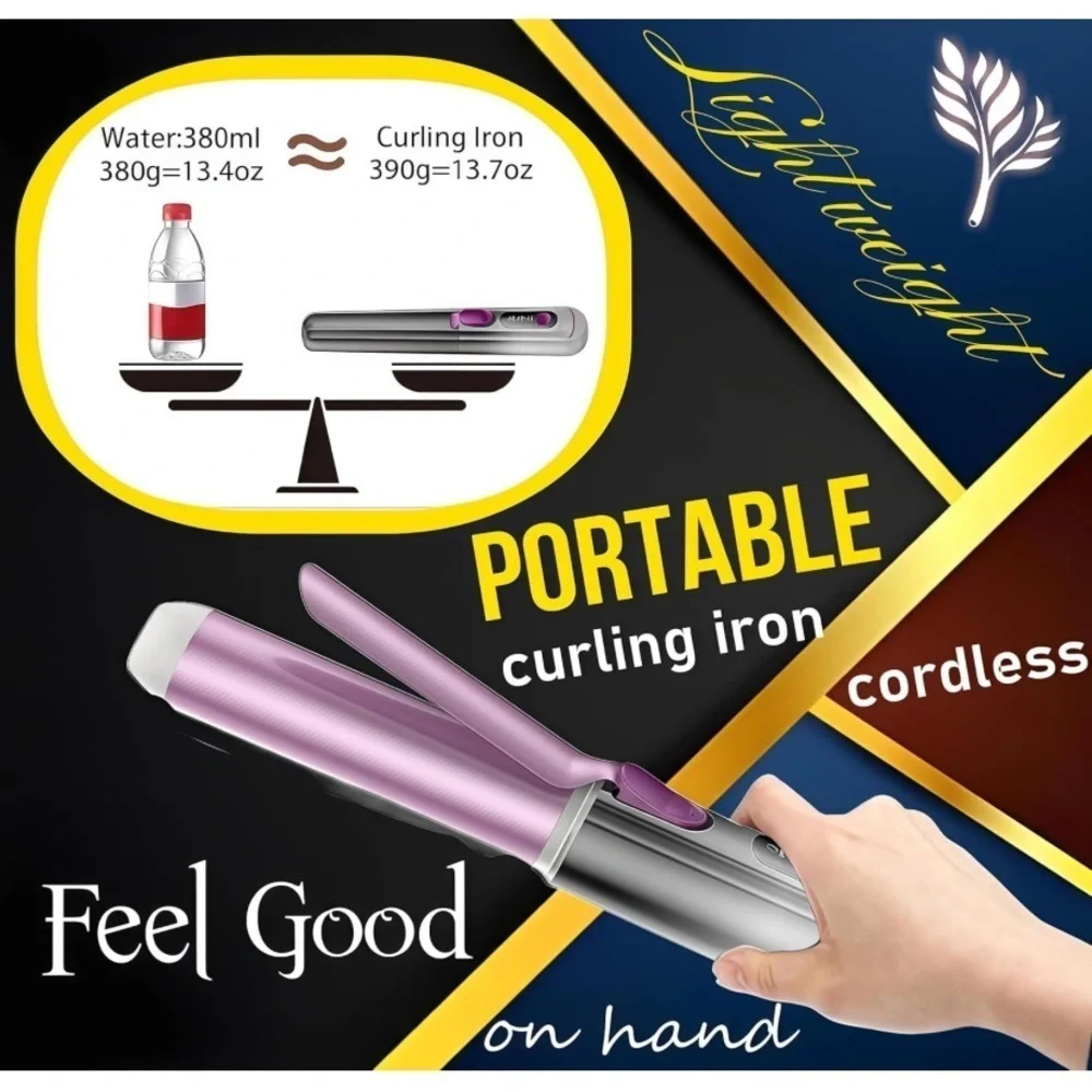 Cordless Curling Iron 1.33” Barrel Straightening Brush - Gray #MC1